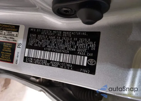 2016 Toyota Camry Le from USA, damaged, VIN 4T1BF1FK2GU514534